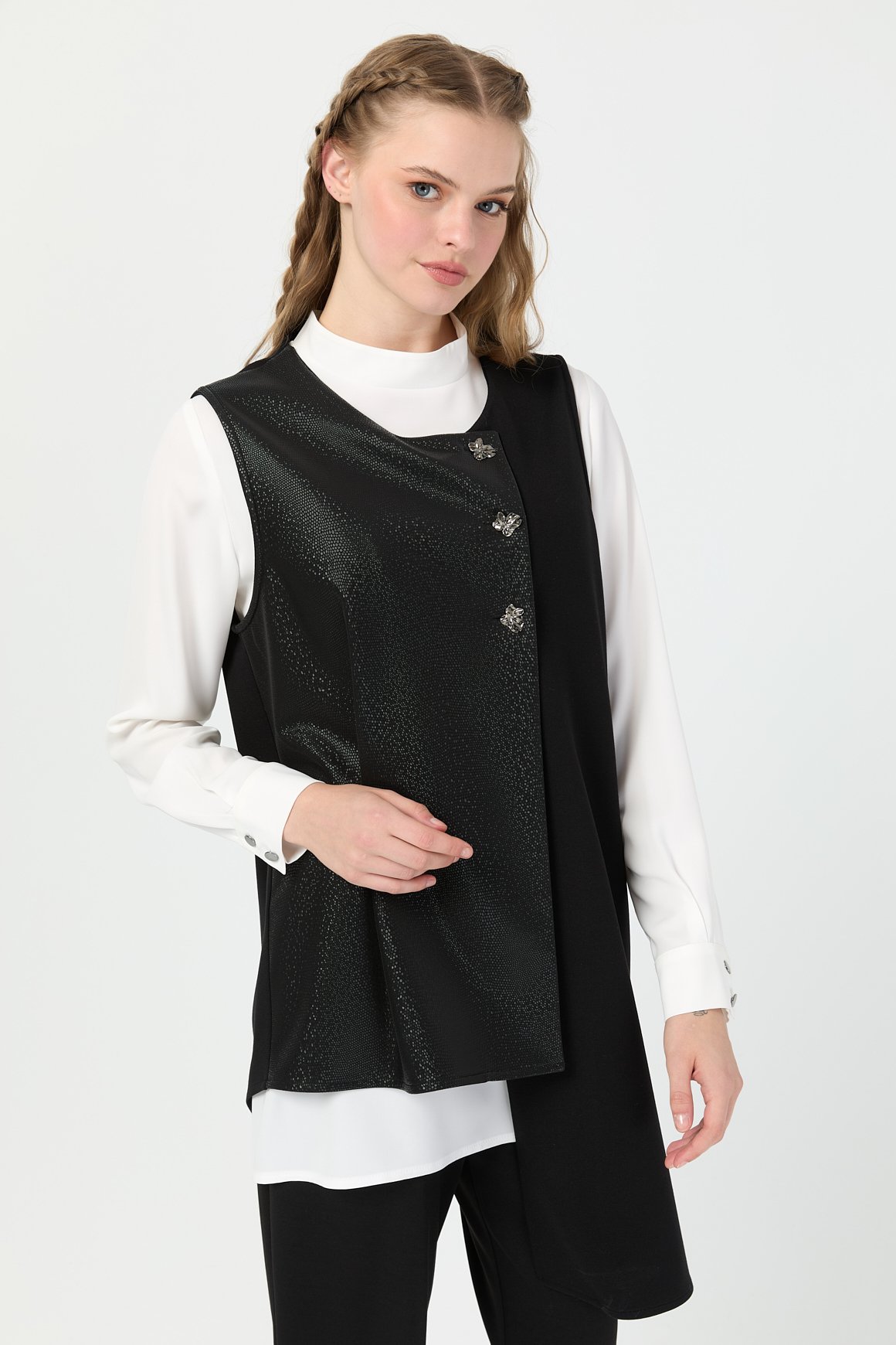 Desenli Deri Garnili Üçlü Takım  Siyah