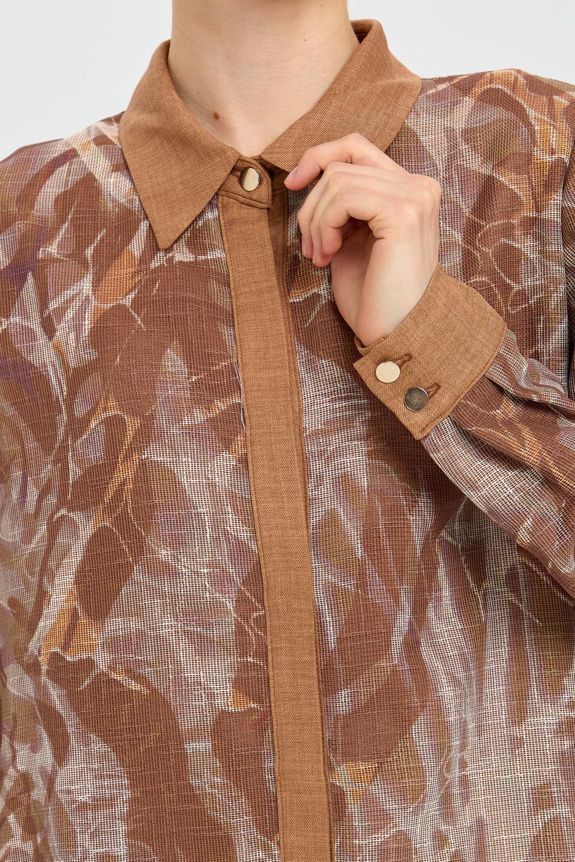 Desenli File Kumaş Tunik Pantolon Takım  Camel