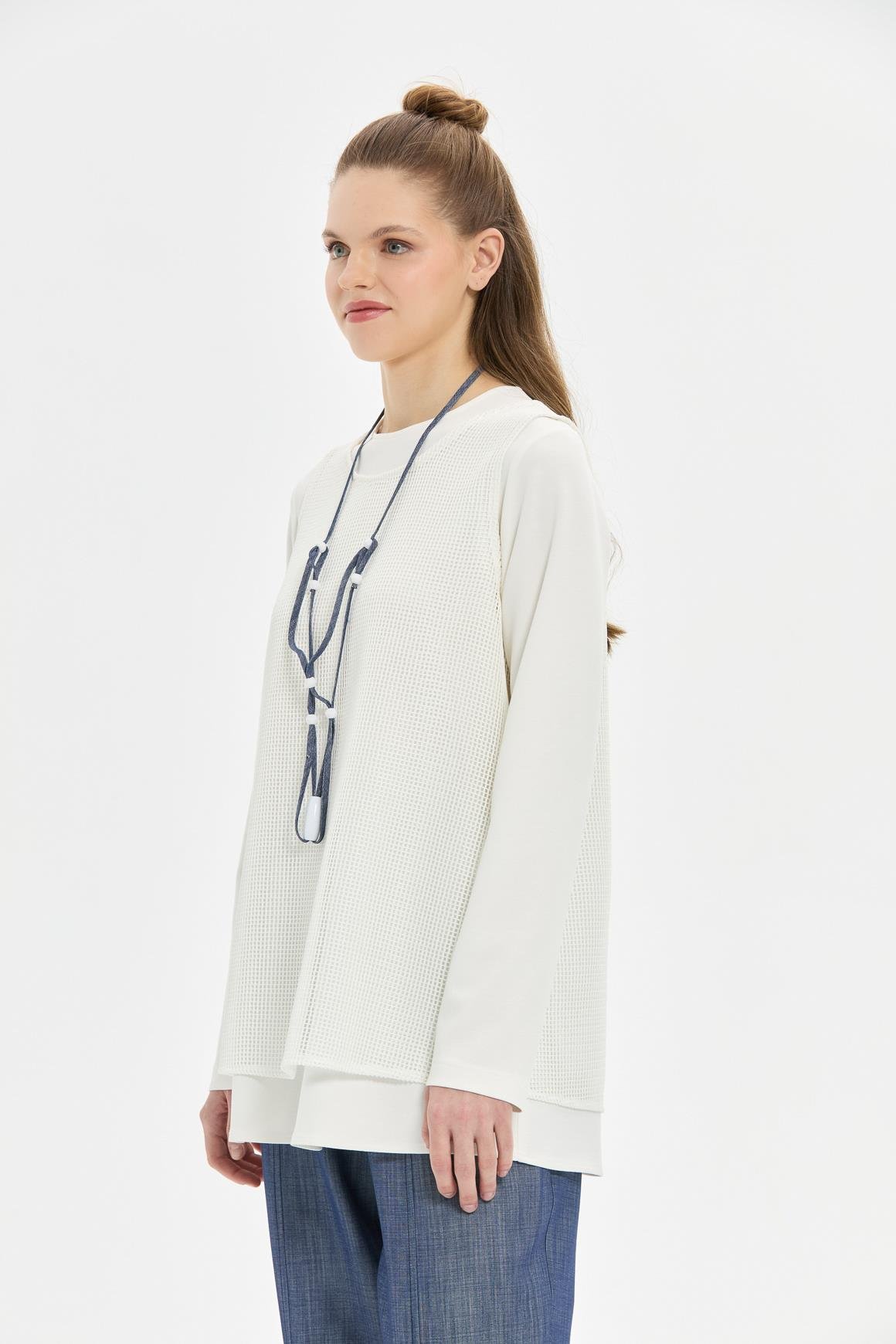 File Süeter Detaylı Üçlü Pantolonlu Takım  Laci