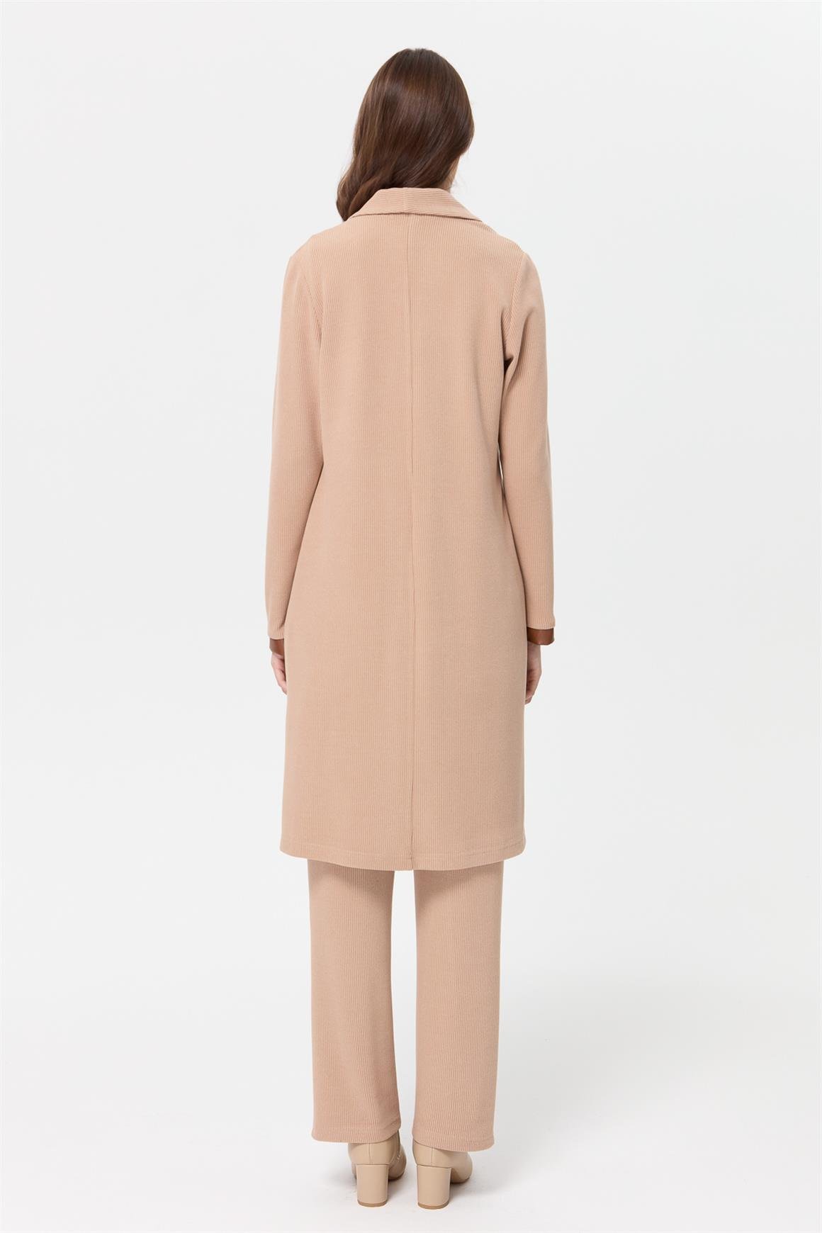 Triple Set Made of Corduroy Knitted Fabric - Mink
