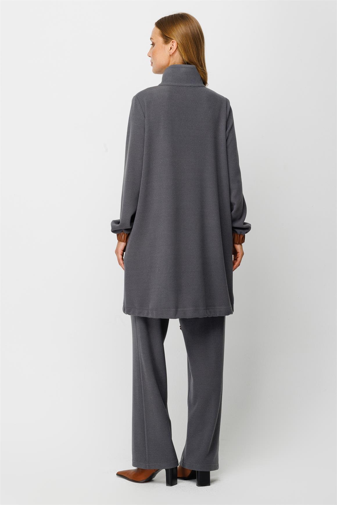 Fitilli Örme Kumaş Swarows Taş Detaylı Pantolon Giy Çık Takım  Antrasit