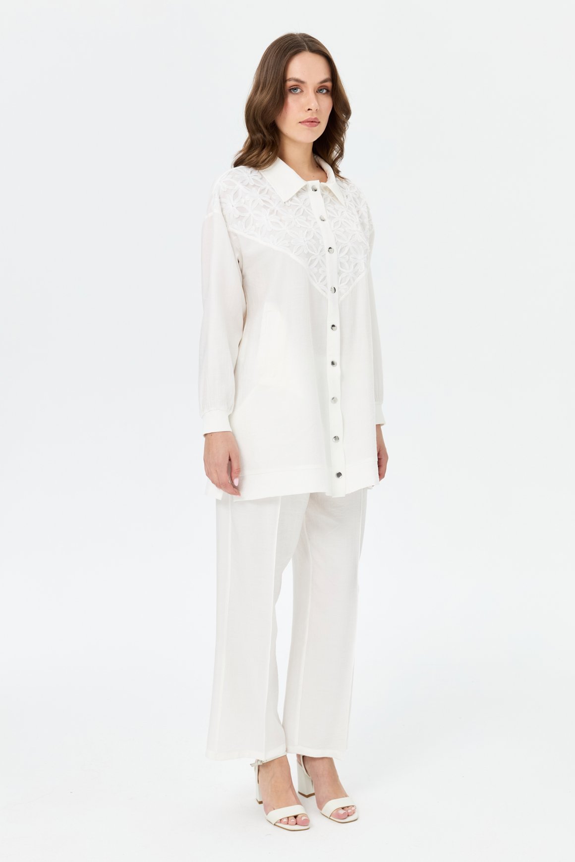 Garnili Pantolonlu Takım  Ekru