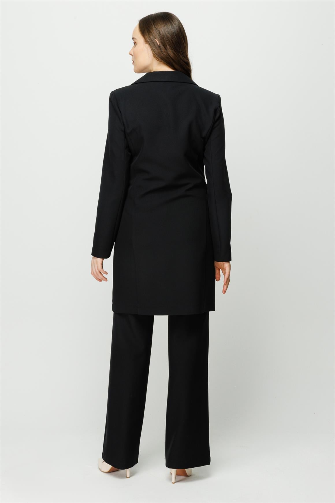 Pearl Accessory Detailed Trouser Jacket Set - Black
