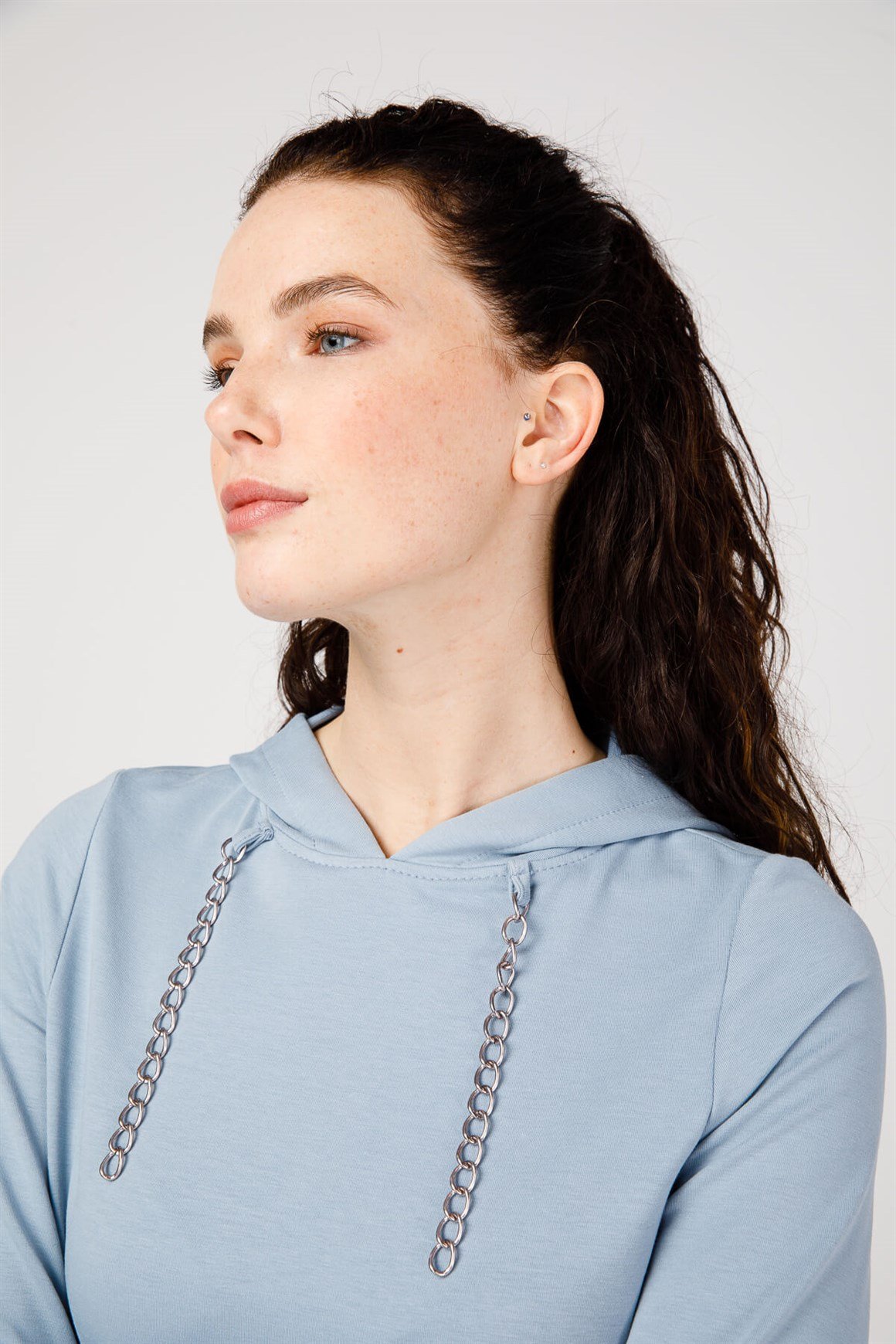 Kanguru Cep Üzeri Taşlı Tunik Paça Lastikli Pantolunlu Takım  Mavi