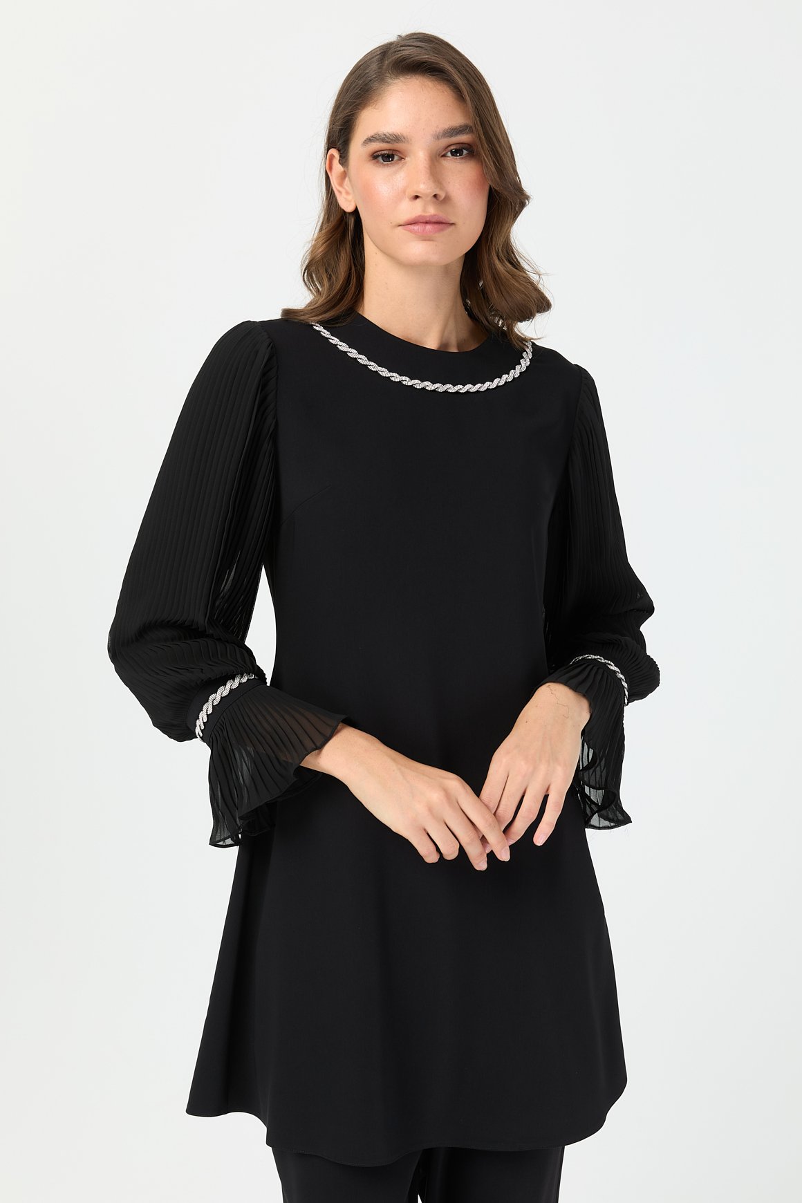 Kolları Piliseli Pantolonlu Takım  Siyah