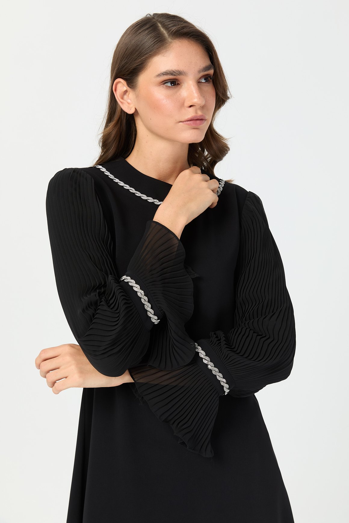 Kolları Piliseli Pantolonlu Takım  Siyah