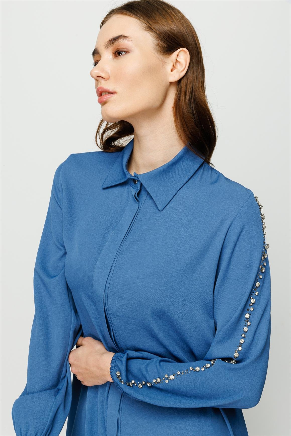 Stone Embroidered Trousers Tunic Set - indigo
