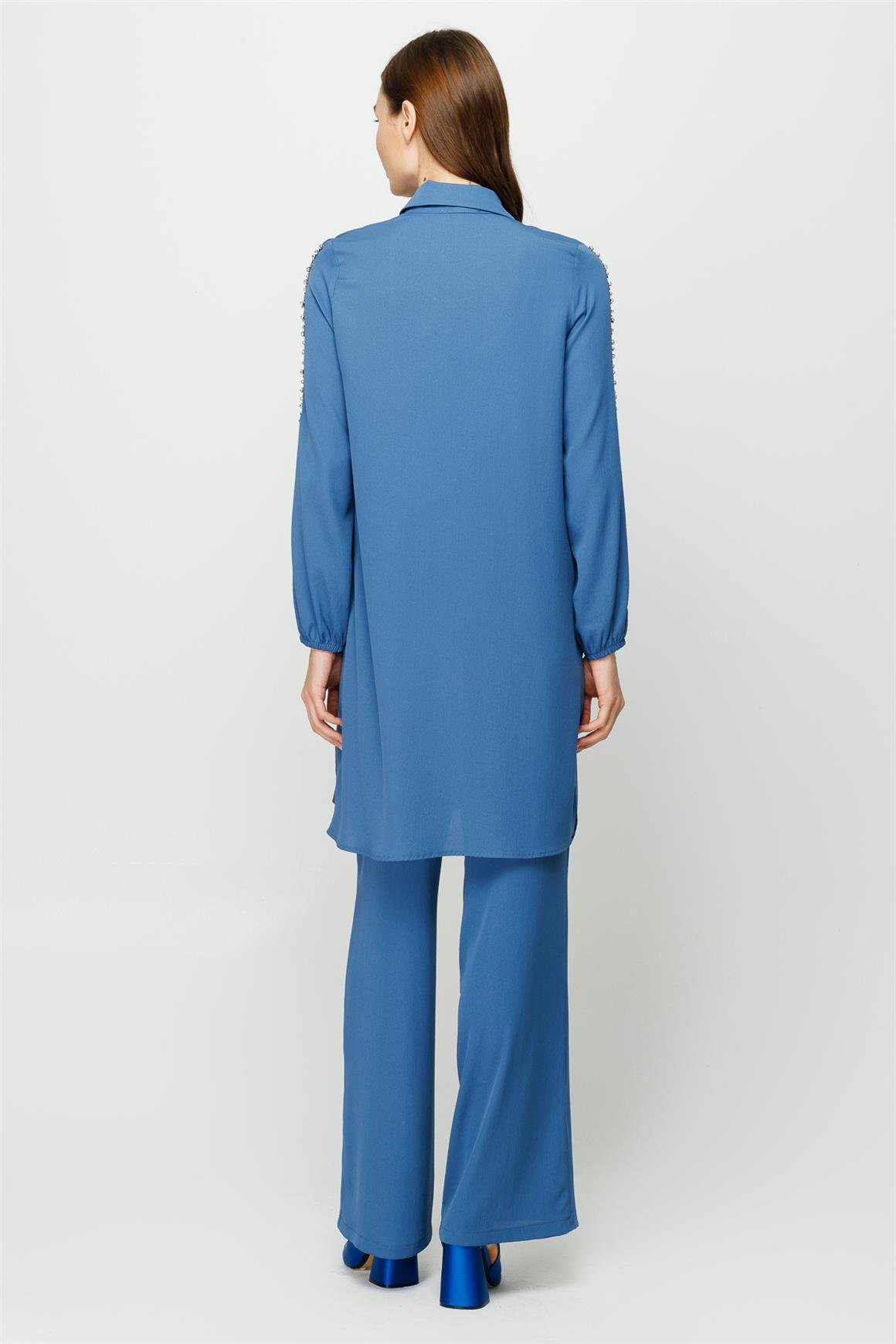 Stone Embroidered Trousers Tunic Set - indigo