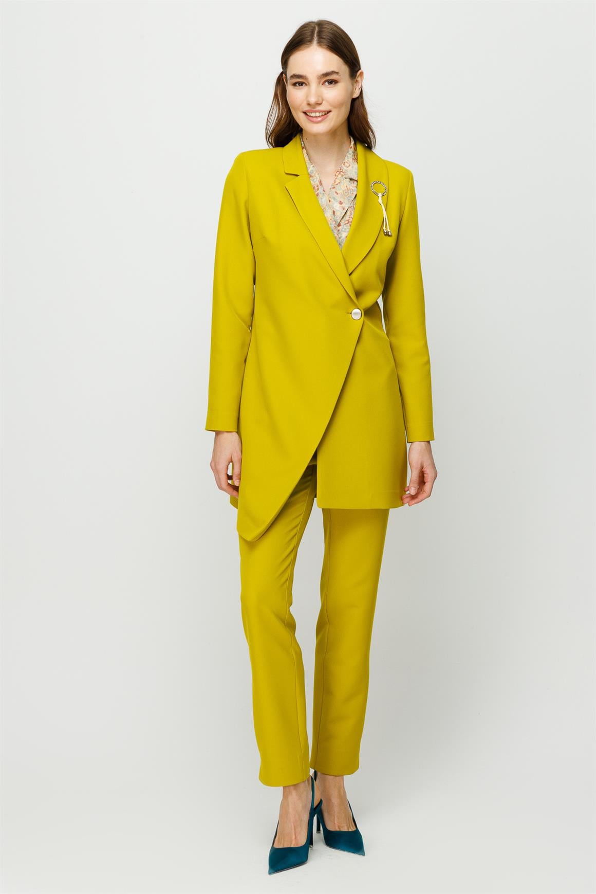 Double Breasted Single Button Trouser Jacket Set - Pistachio green