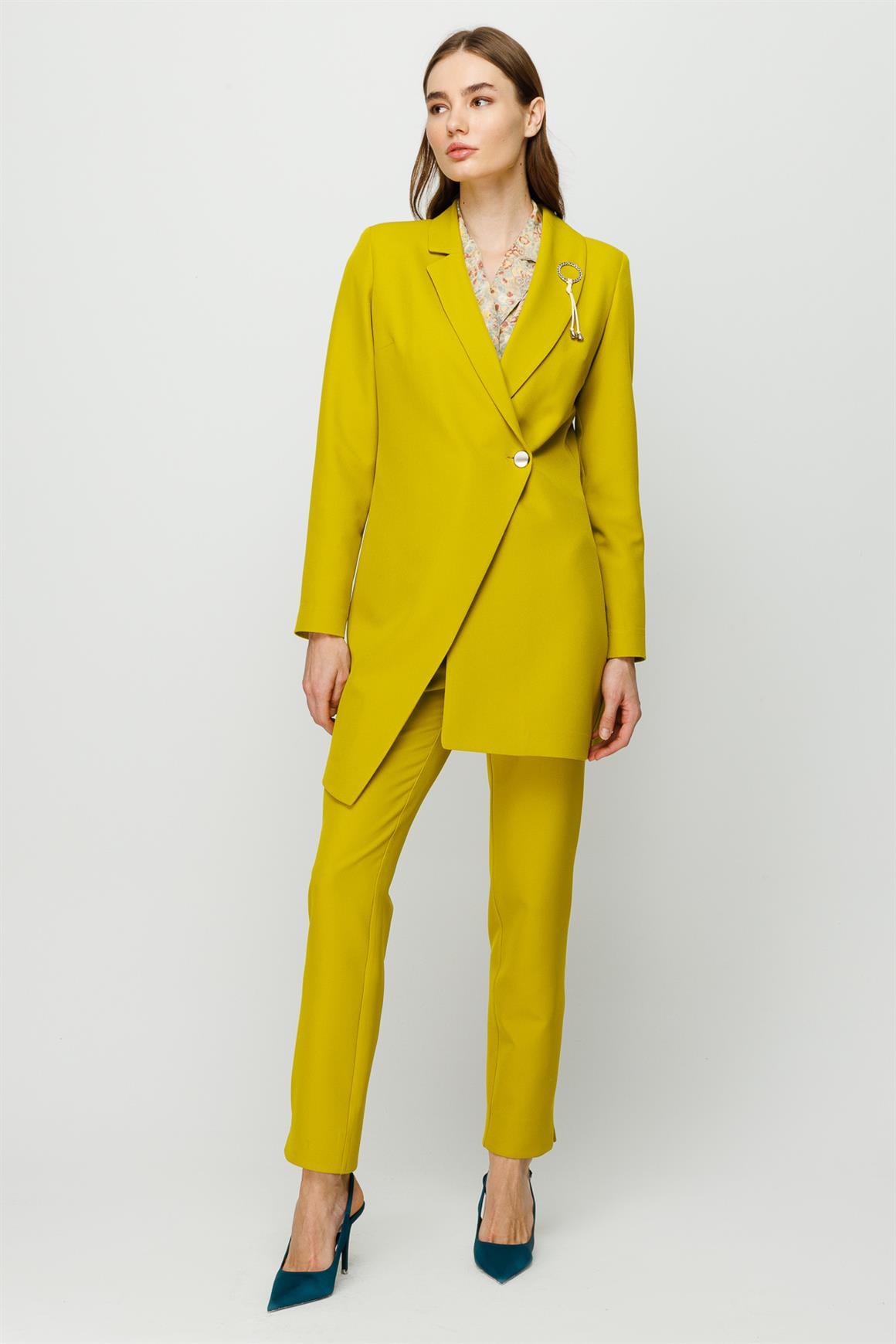 Double Breasted Single Button Trouser Jacket Set - Pistachio green