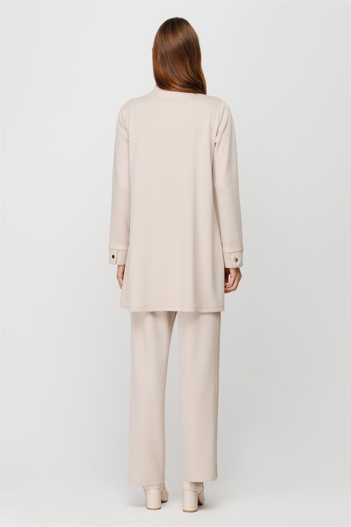 Oysh Kumaş Deri Detaylı Pantolon Giy Çık Takım  Taş