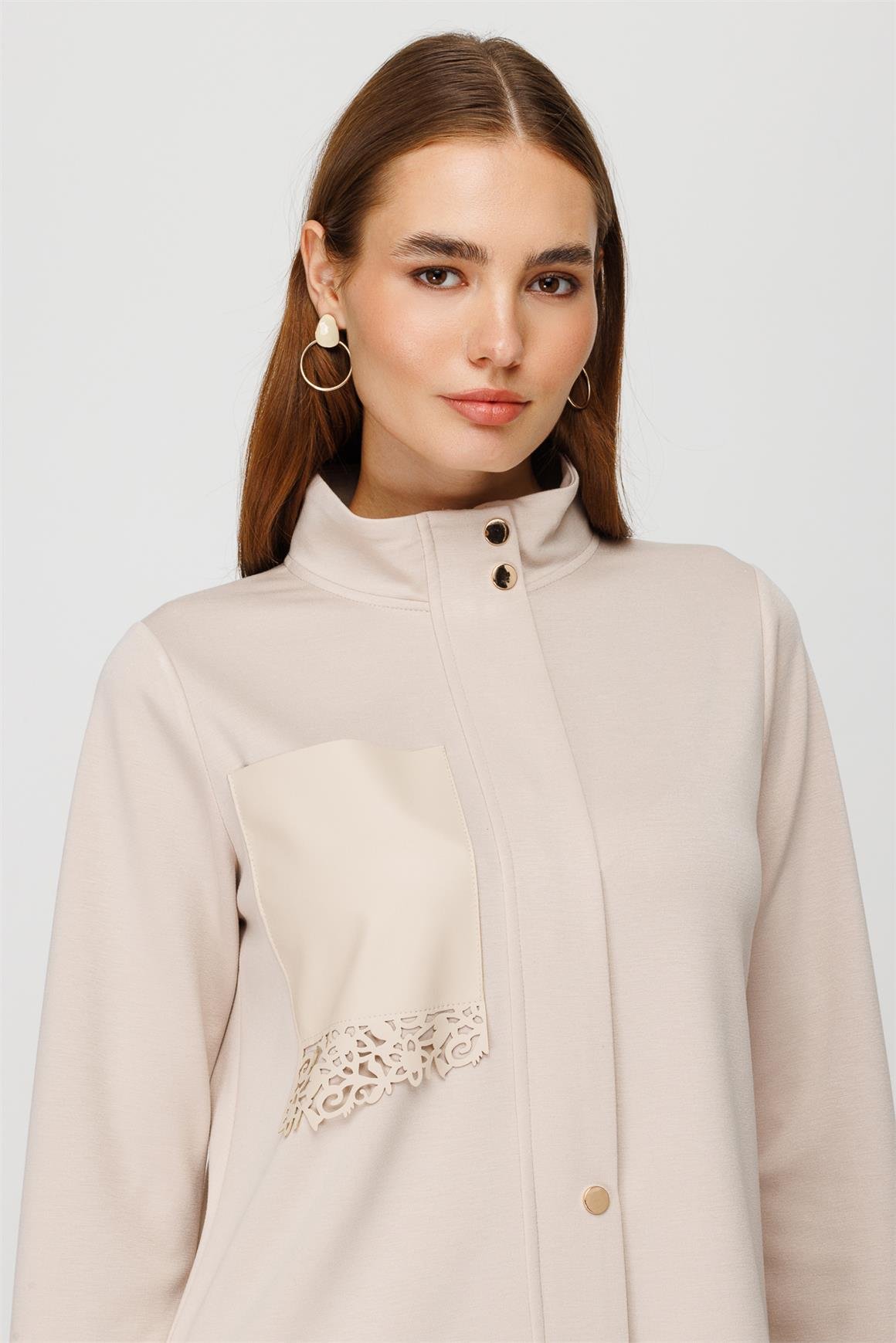 Oysh Kumaş Deri Detaylı Pantolon Giy Çık Takım  Taş