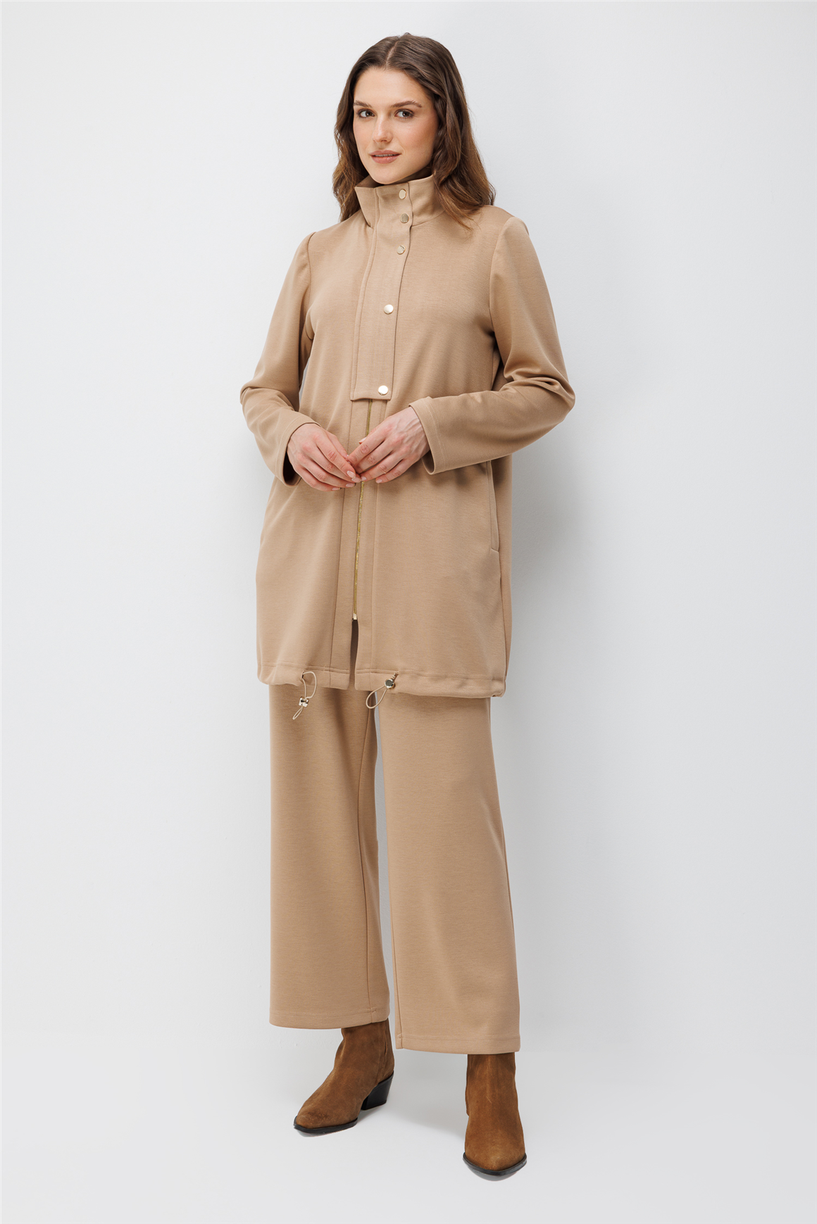 Oysh Kumaş Günlük Pantolonlu Takım  Camel