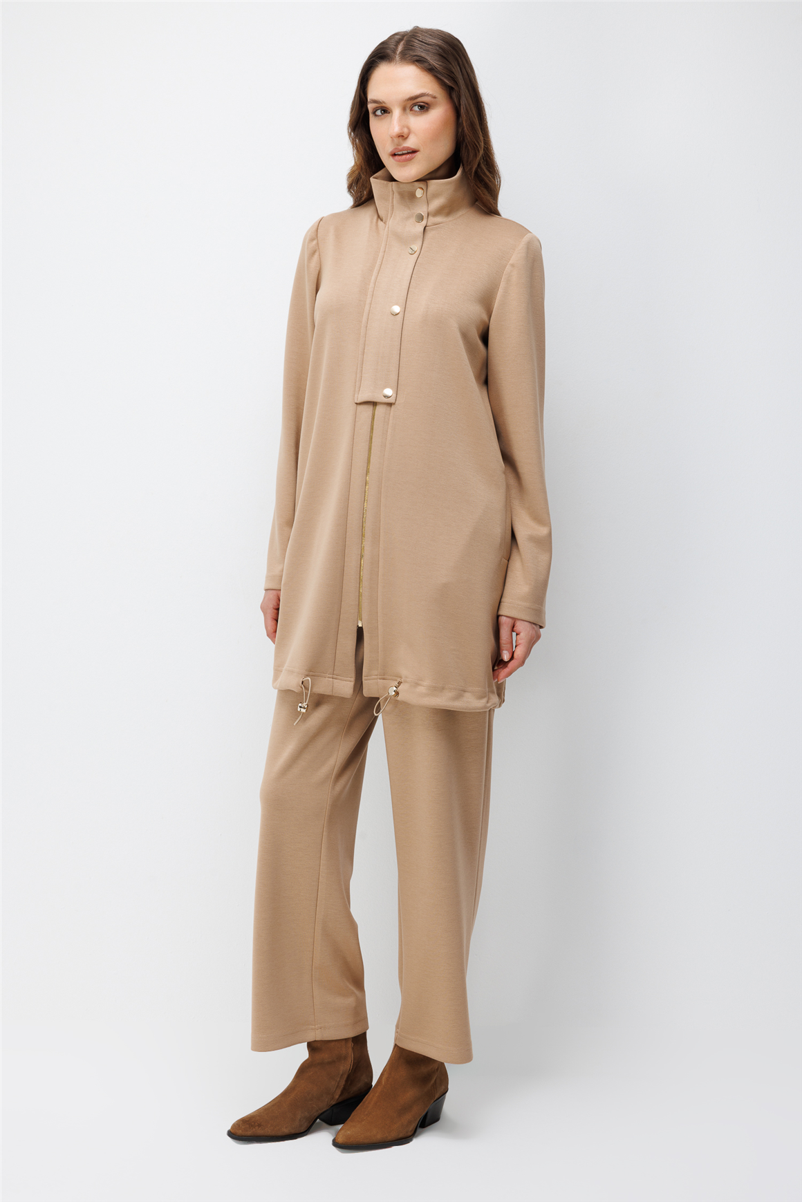 Oysh Kumaş Günlük Pantolonlu Takım  Camel