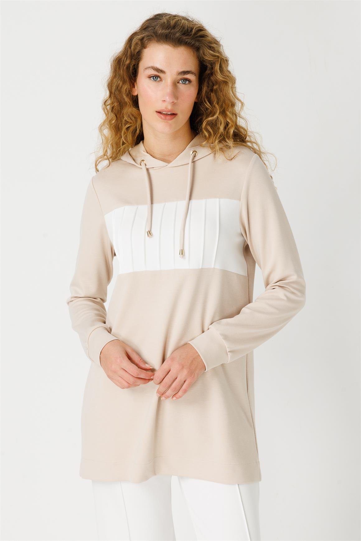 Oysh Kumaş Kapişonlu Sweat Pantolon Takım  Taş