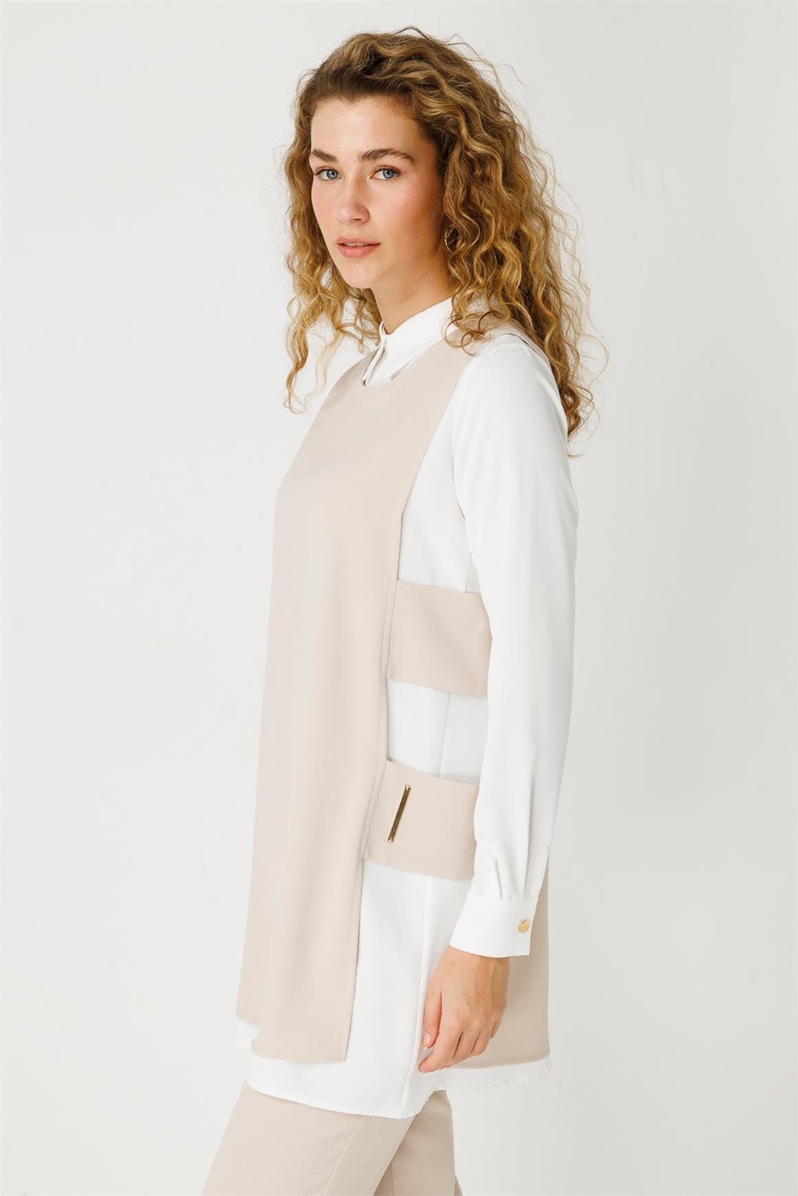 Pencere Detaylı Süeter Tunik Pantolon Takım  Taş