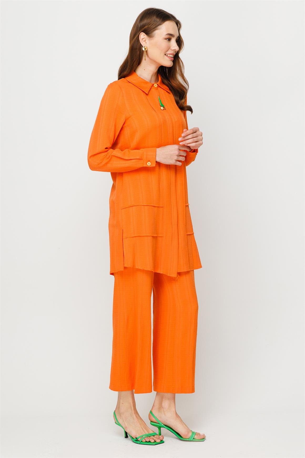 Rahat Kumaş Pantolon Tunik Takım  Oranj