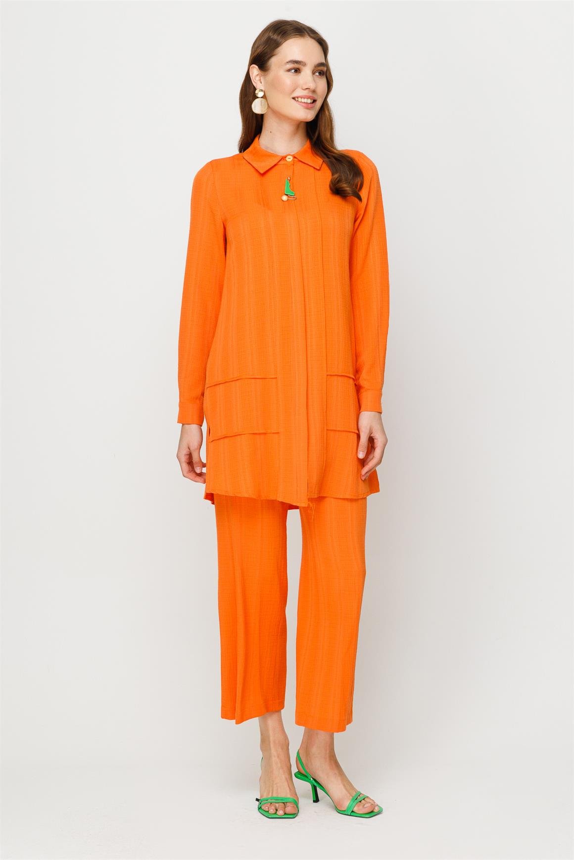 Rahat Kumaş Pantolon Tunik Takım  Oranj