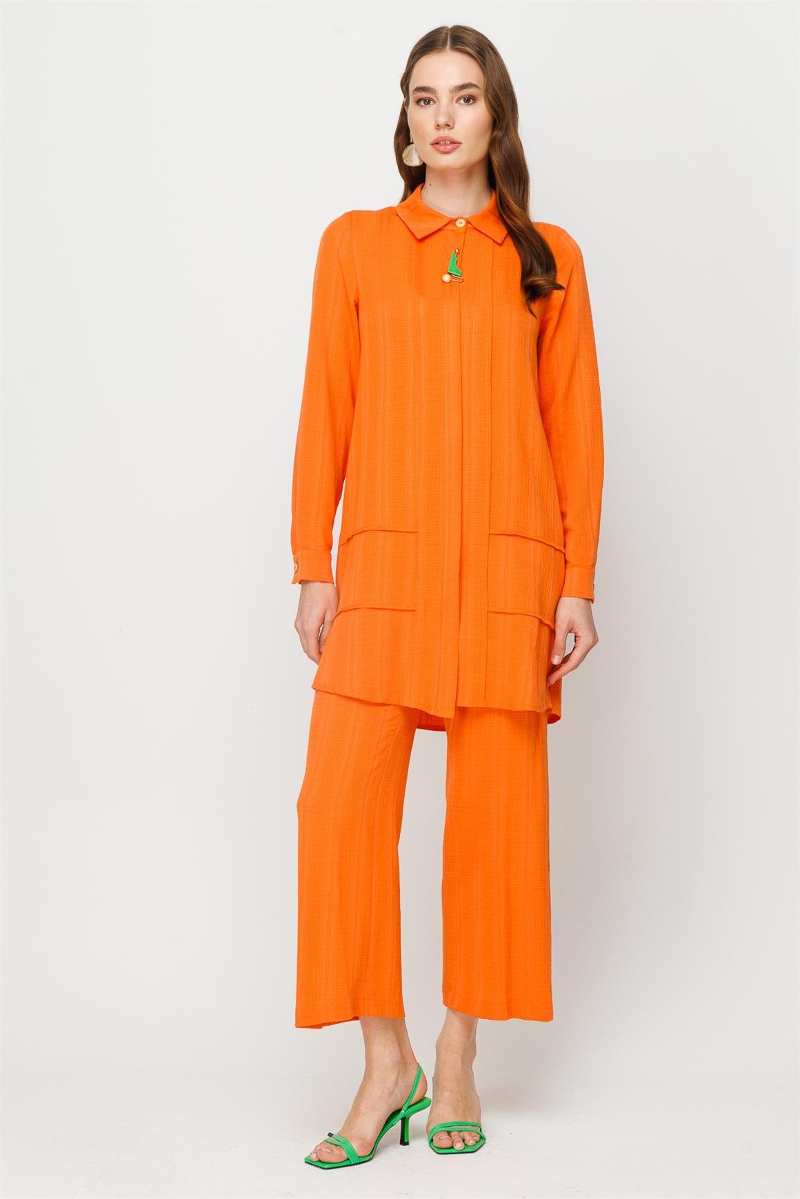 Rahat Kumaş Pantolon Tunik Takım  Oranj