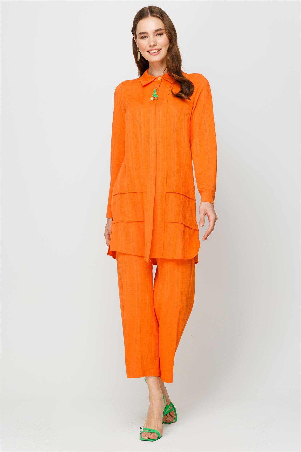 Rahat Kumaş Pantolon Tunik Takım  Oranj