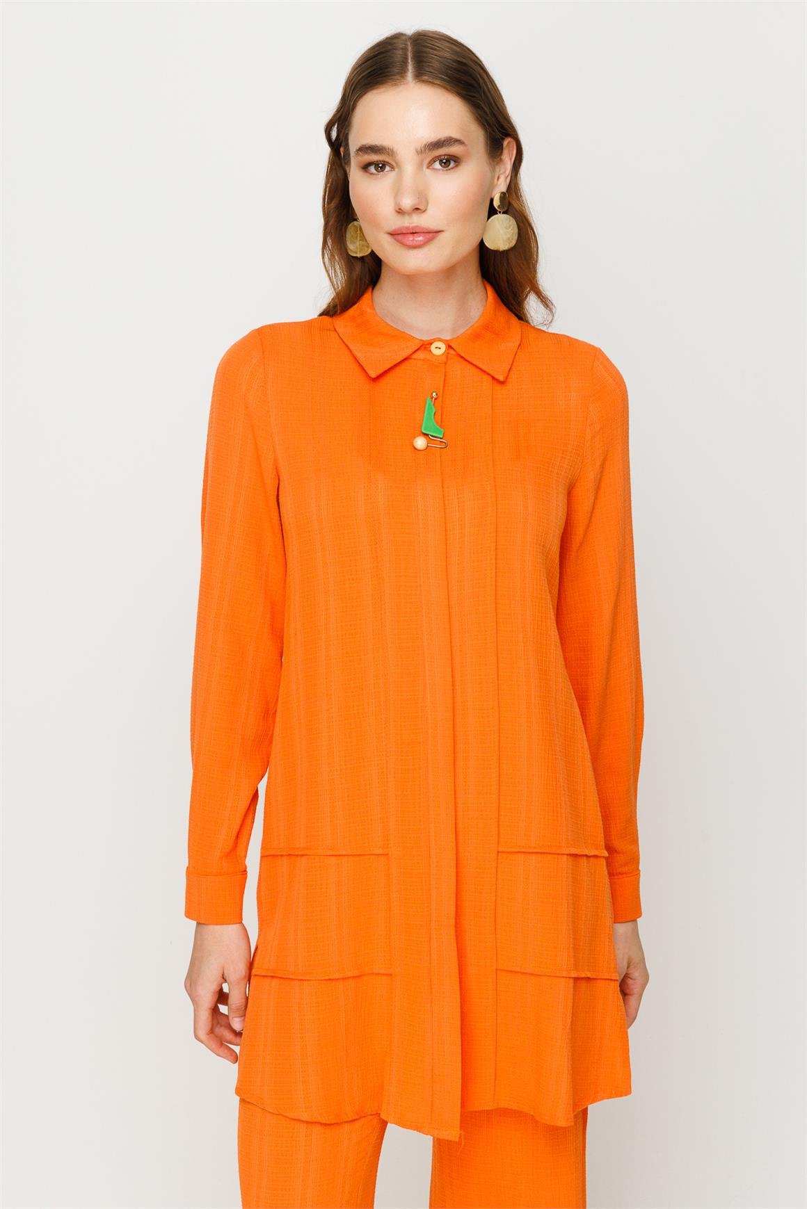 Rahat Kumaş Pantolon Tunik Takım  Oranj