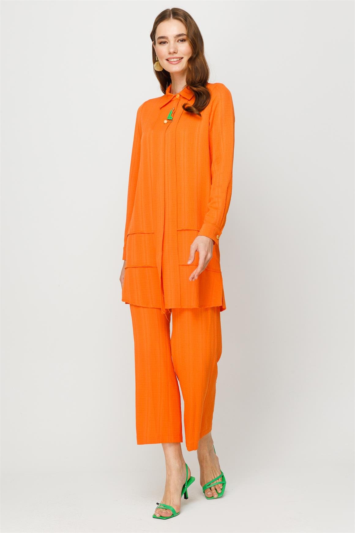 Rahat Kumaş Pantolon Tunik Takım  Oranj