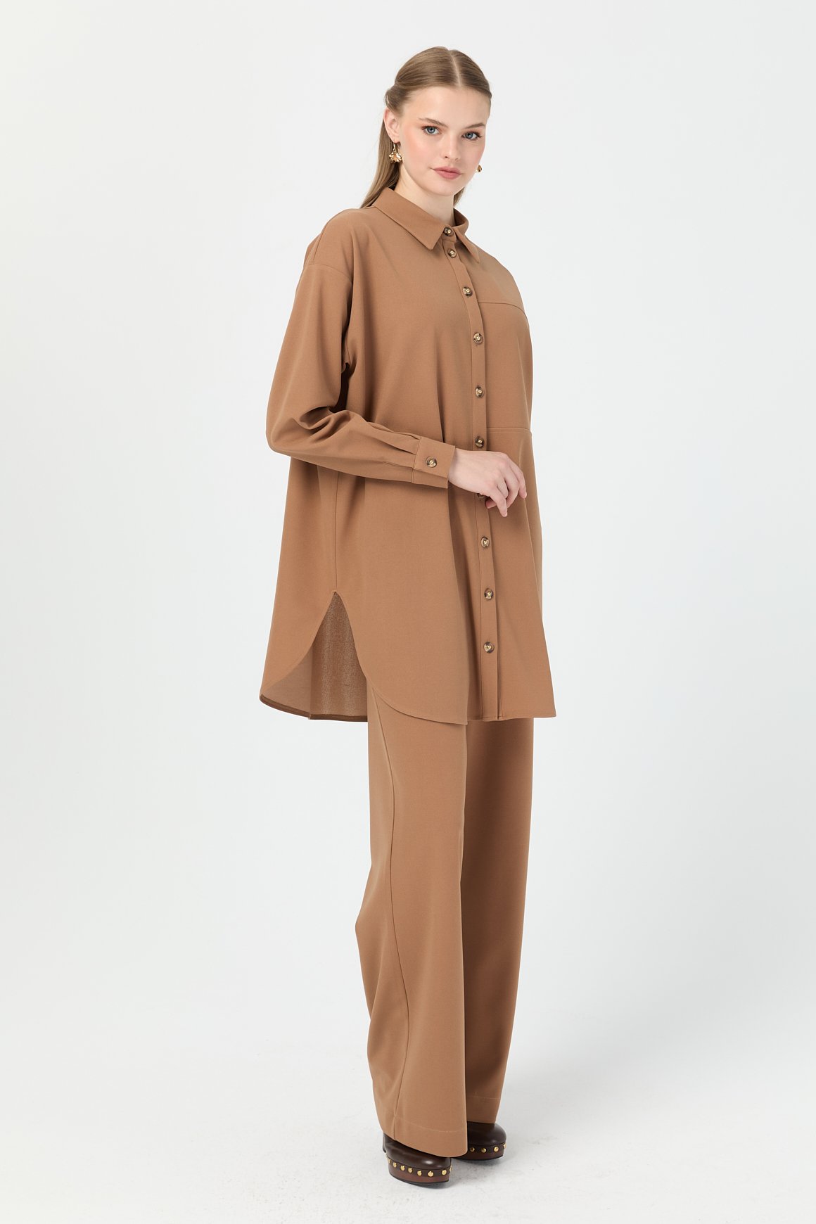 Relaxed Fit Pantolonlu Takım  Vizon