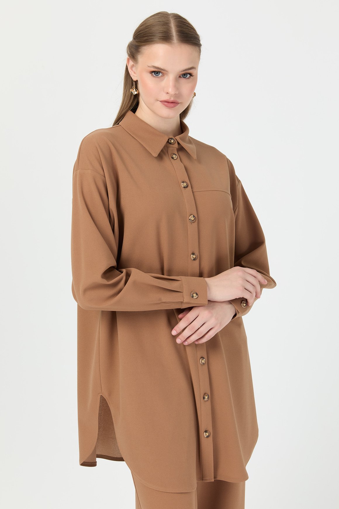 Relaxed Fit Pantolonlu Takım  Vizon