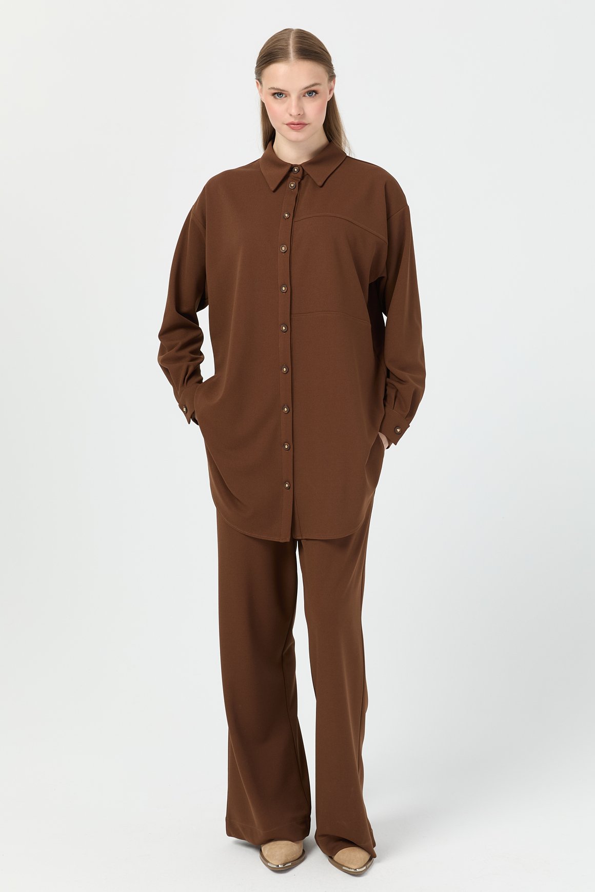 Relaxed Fit Pantolonlu Takım  Kahve