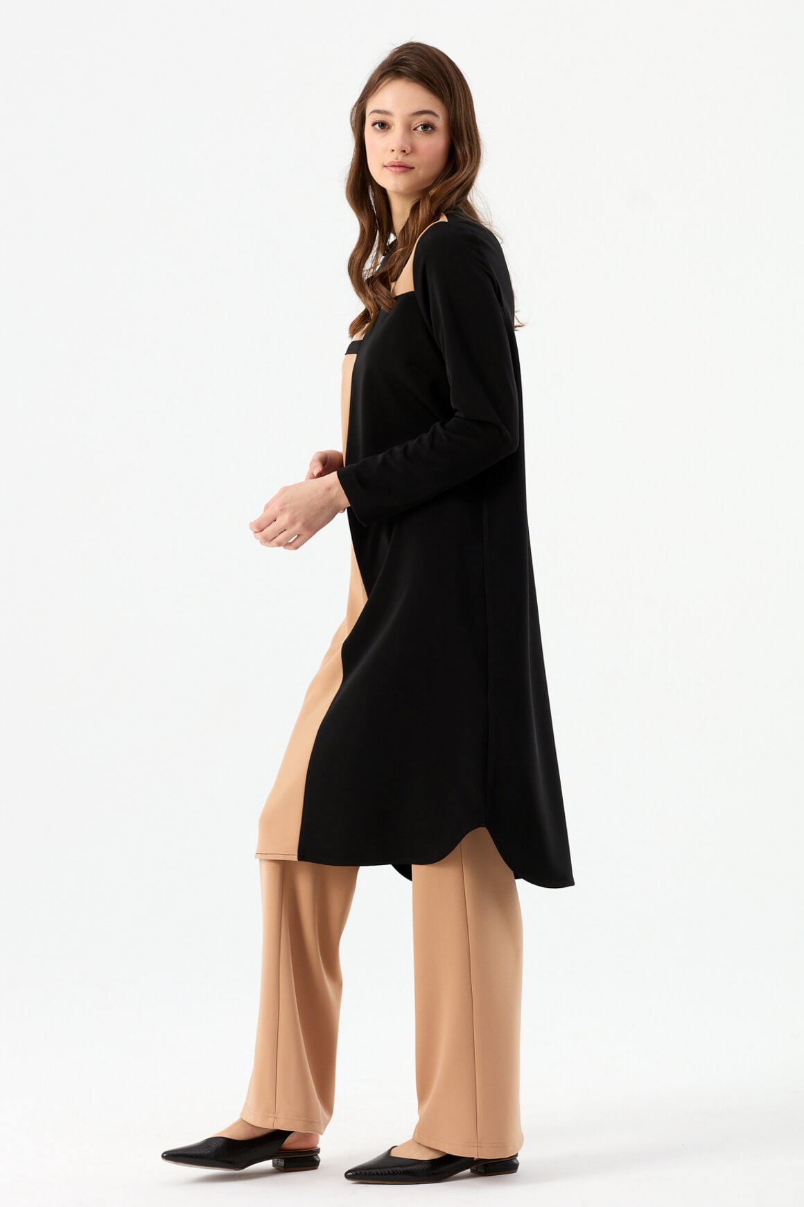 Şerit Detaylı Pantolonlu Takım  Camel