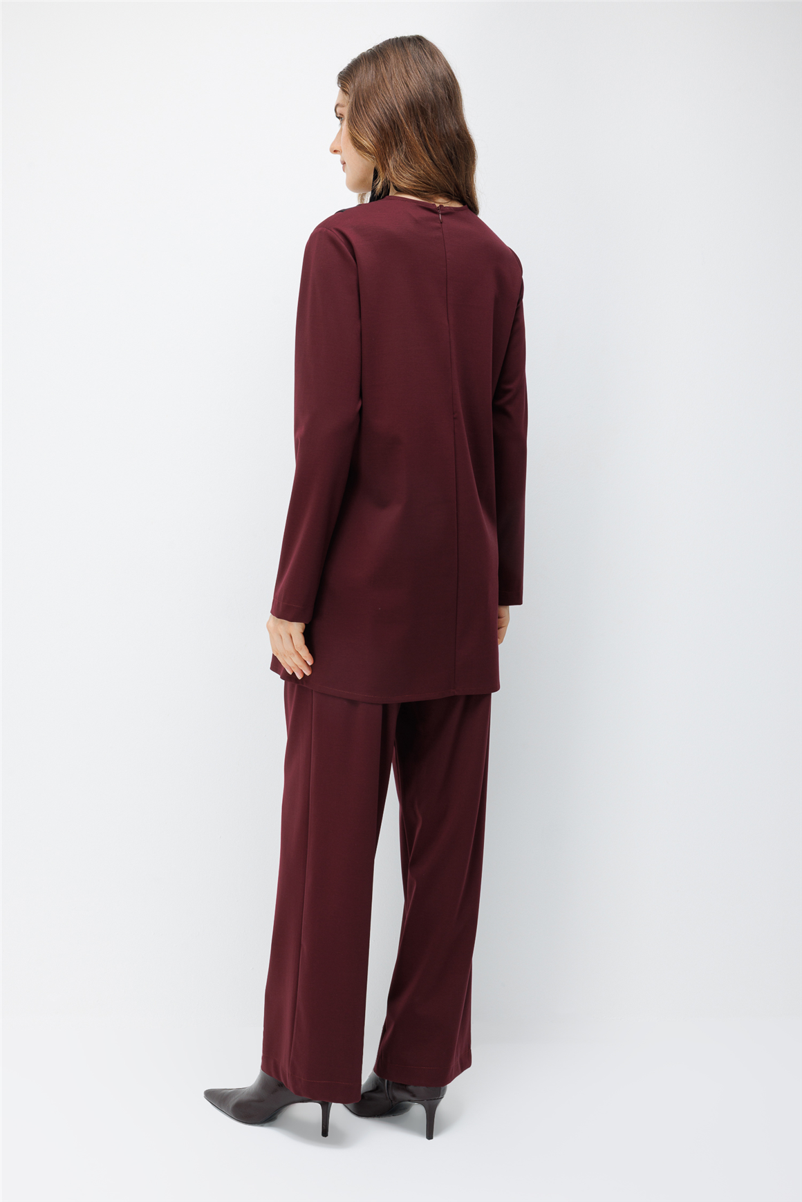 Şerit Detaylı Pantolonlu Takım  Bordo