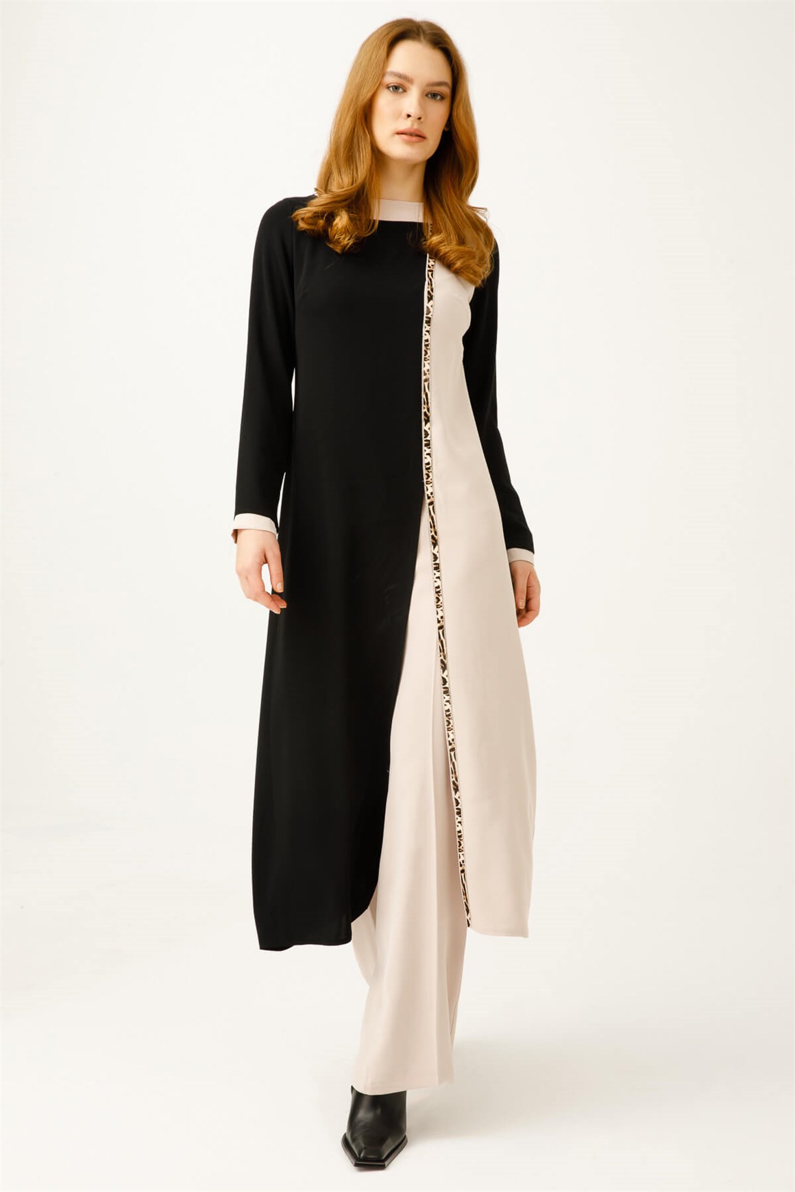 Şerit Leopar Aksesuarlı Pantolonlu Takım  Taş