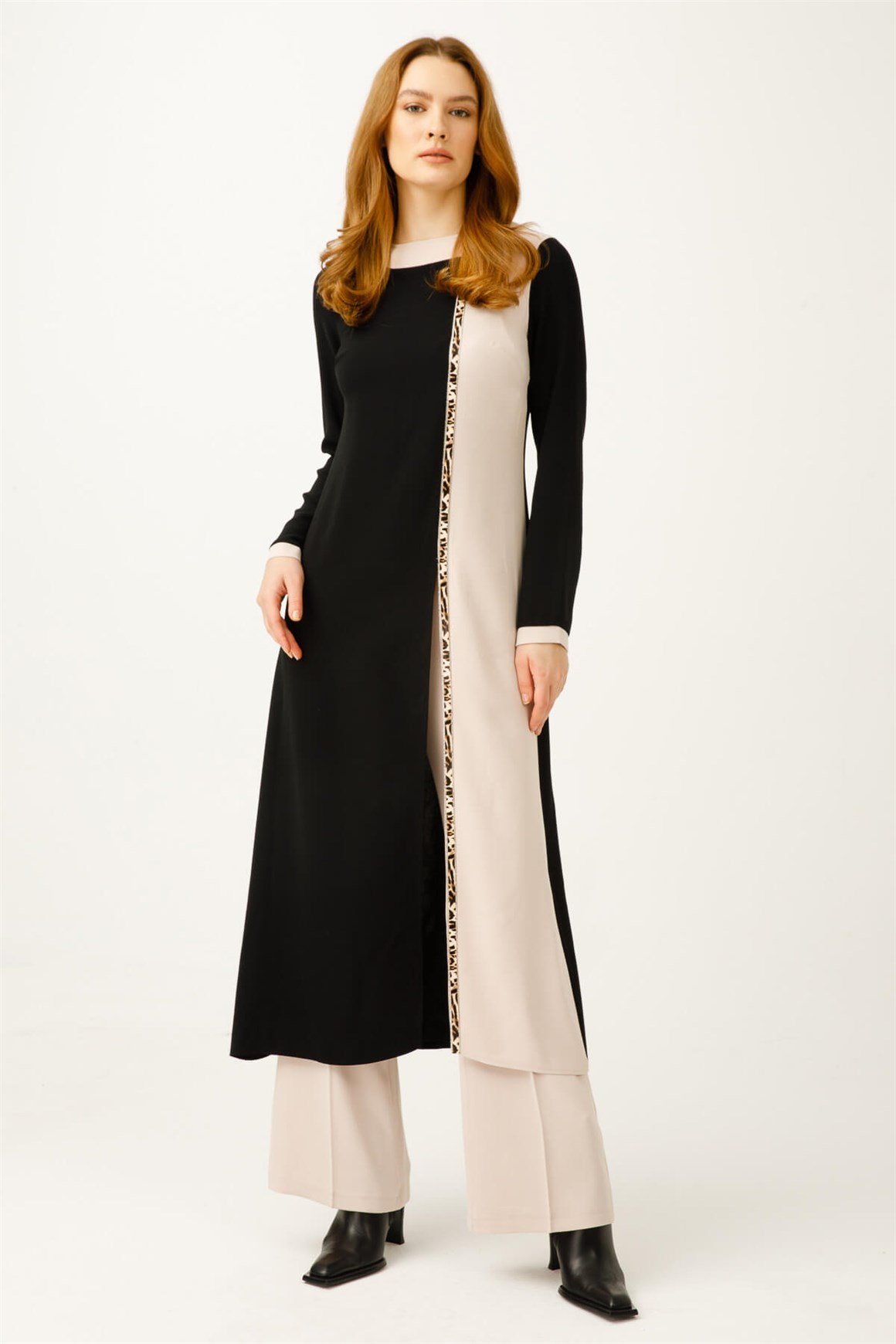 Şerit Leopar Aksesuarlı Pantolonlu Takım  Taş