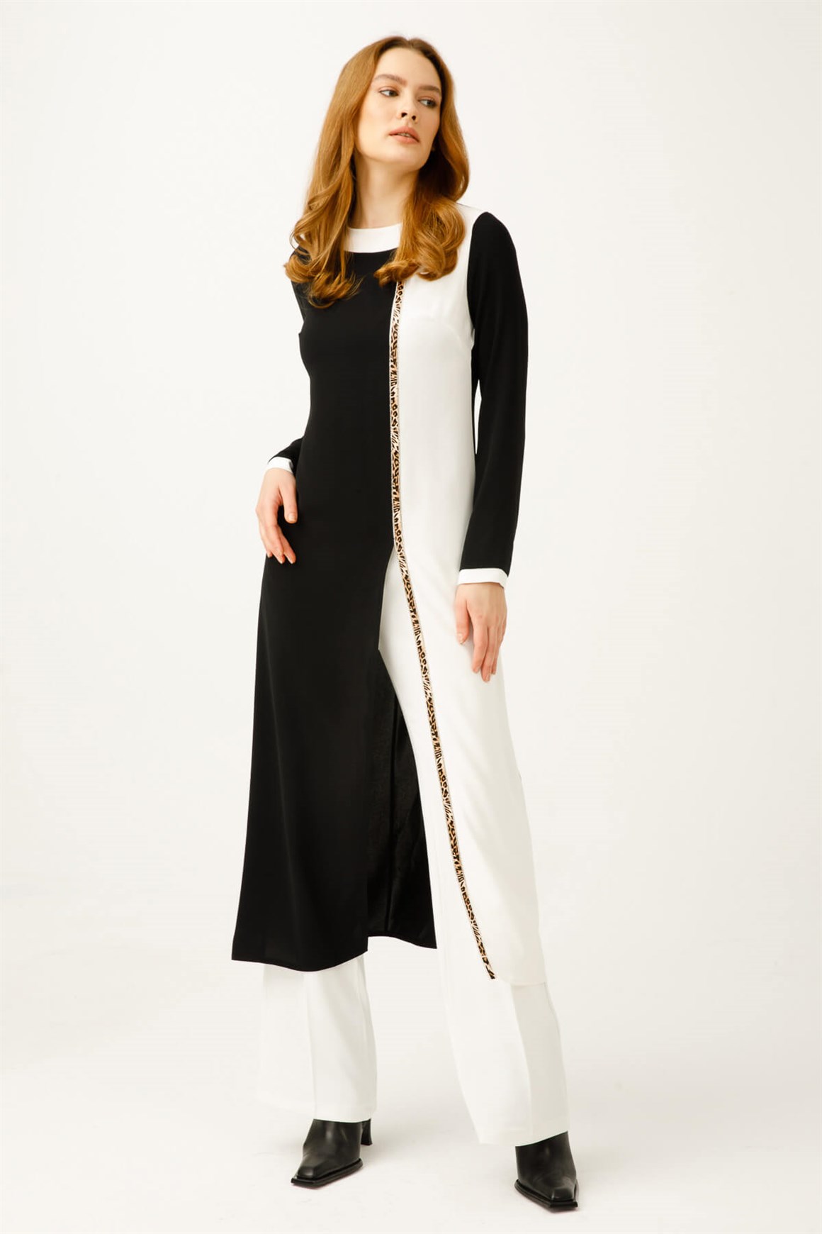 Stripe Leopard Accessory Trousers Set - Ecru