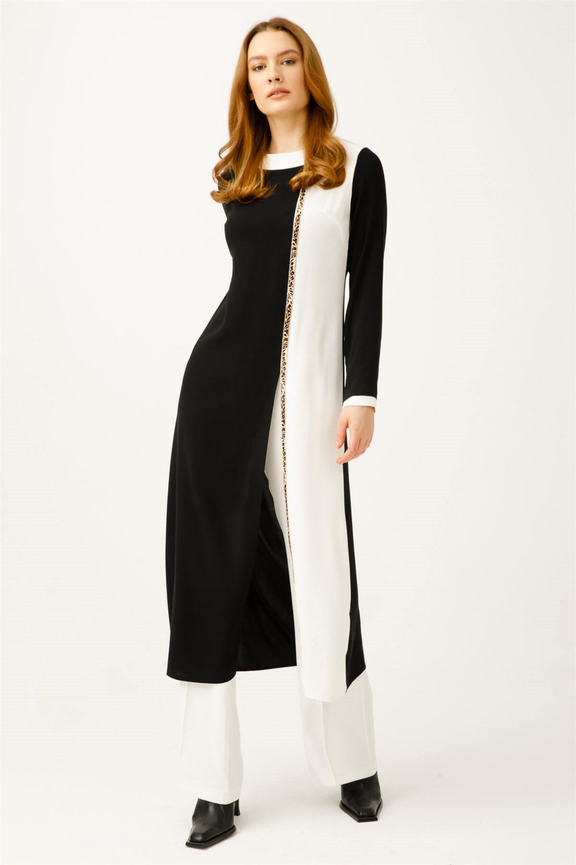 Stripe Leopard Accessory Trousers Set - Ecru