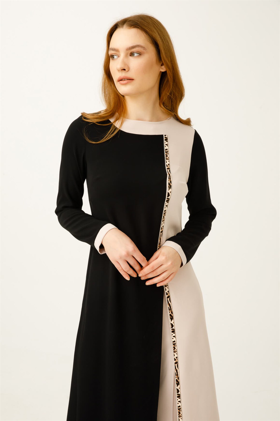 Şerit Leopar Aksesuarlı Pantolonlu Takım  Taş