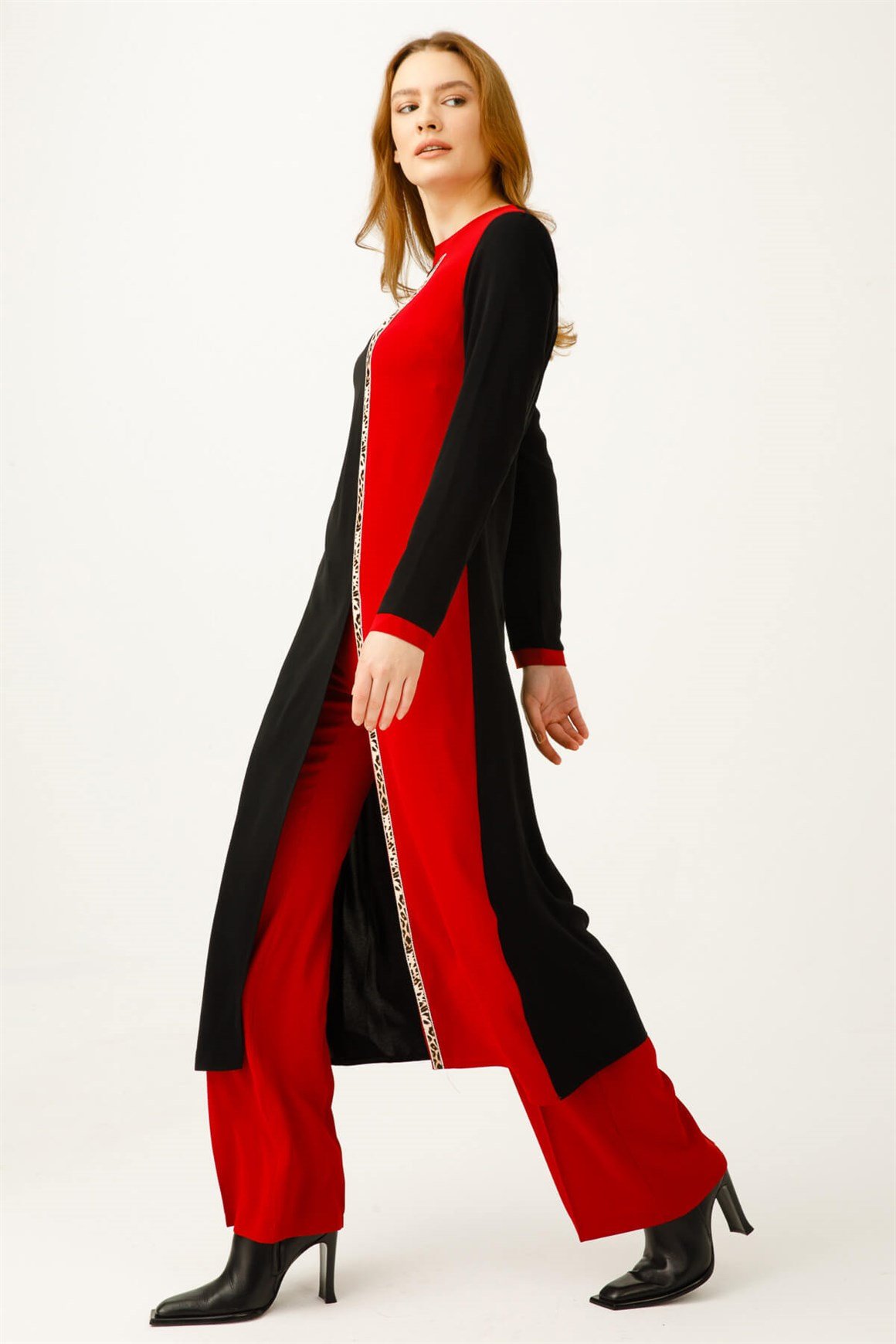 Stripe Leopard Accessory Trousers Set - Red