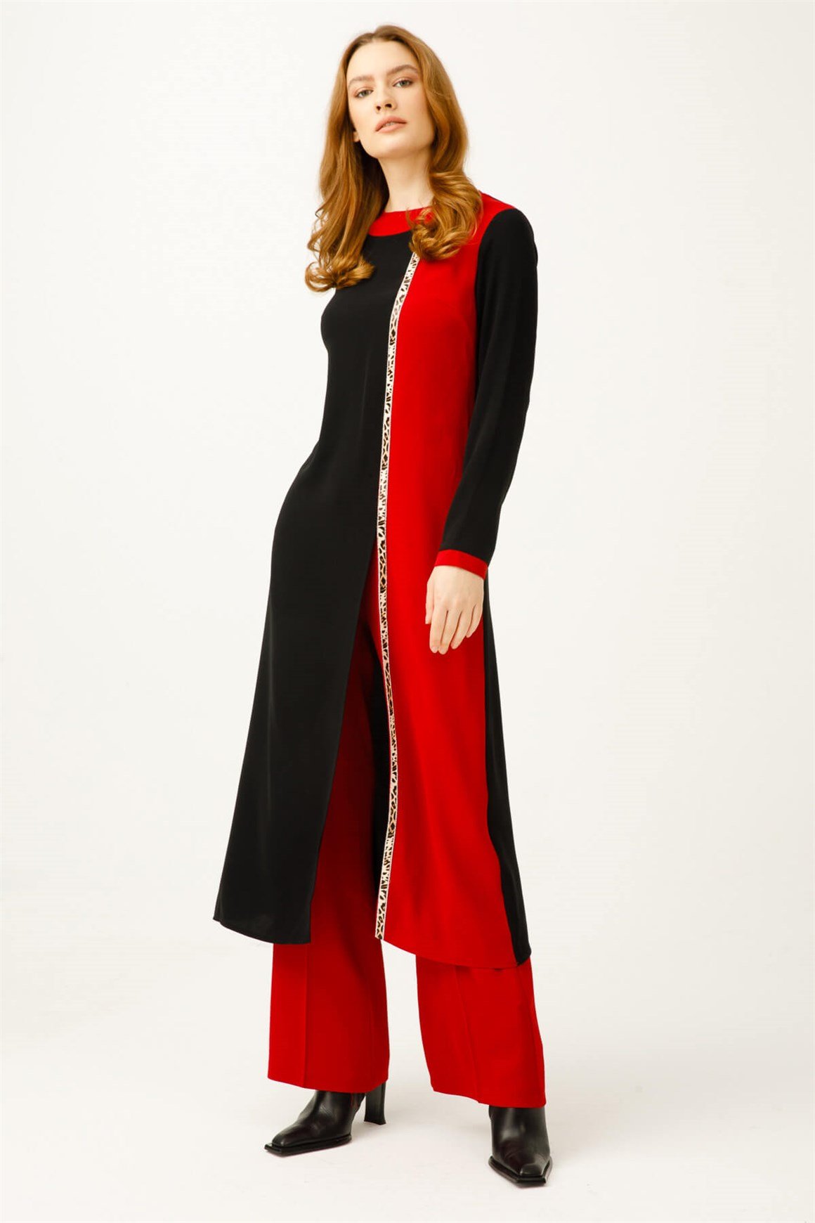 Stripe Leopard Accessory Trousers Set - Red