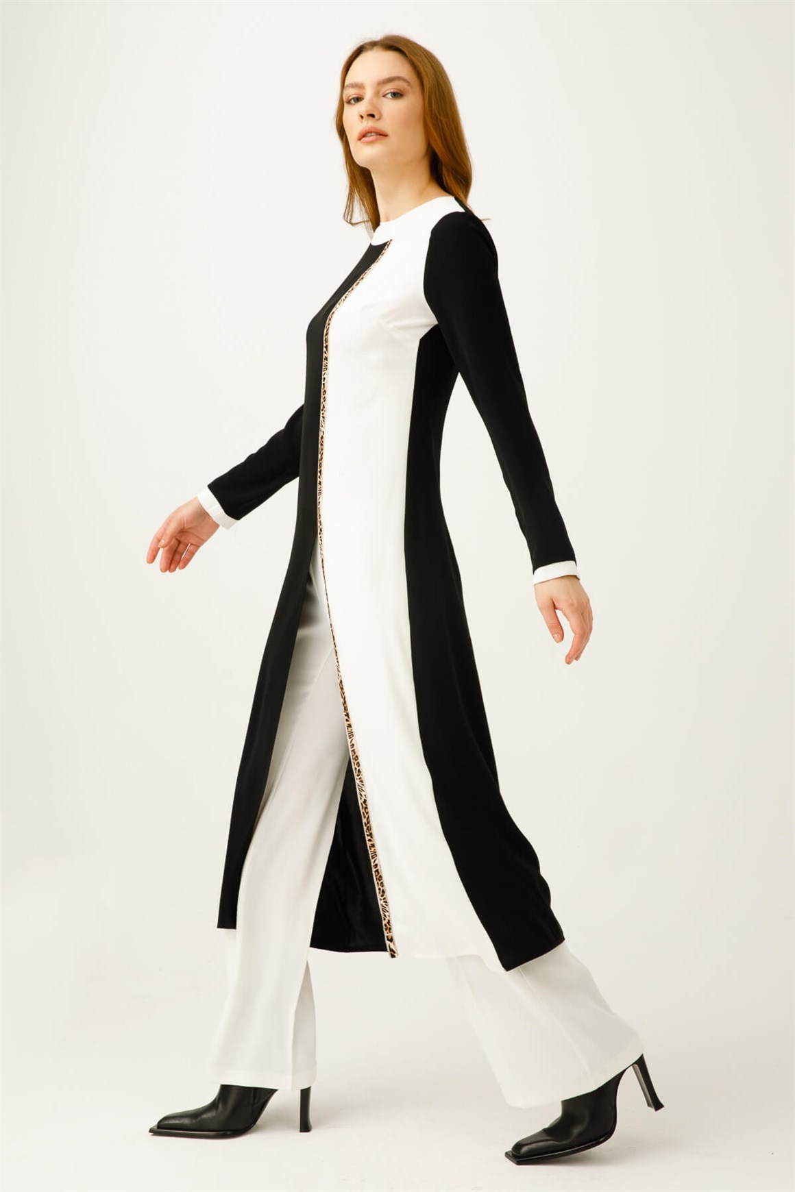 Stripe Leopard Accessory Trousers Set - Ecru