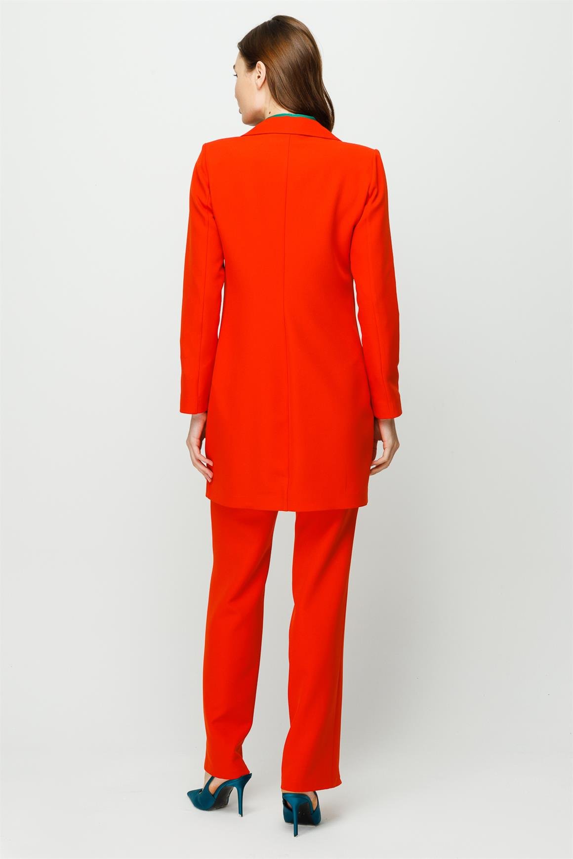 Taş İşleme Detaylı Pantolon Ceket Takım  Oranj