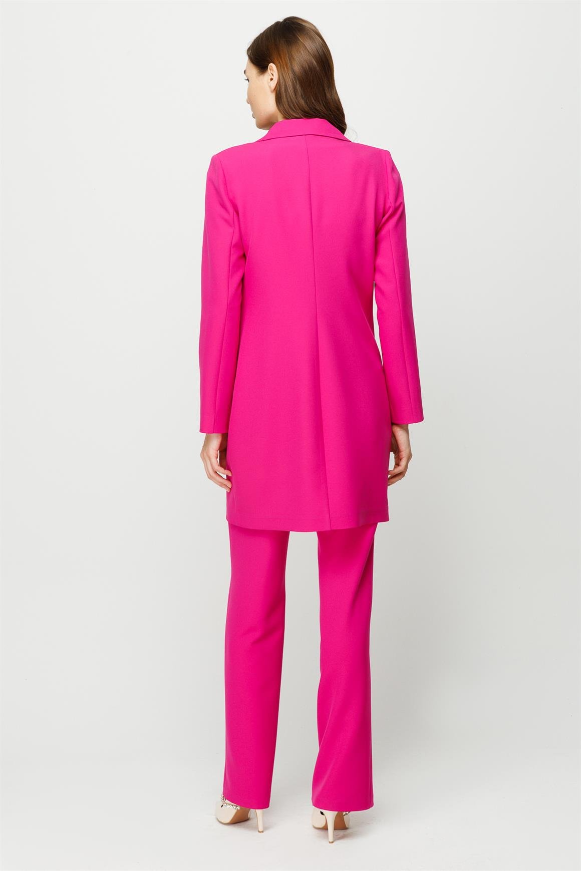 Taş İşleme Detaylı Pantolon Ceket Takım  Fuşya