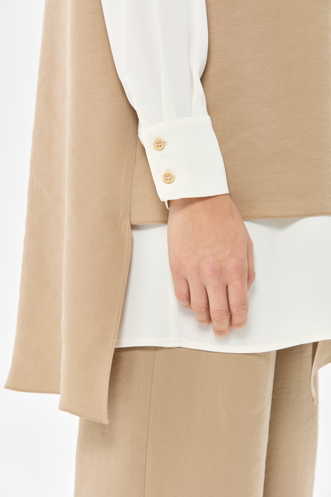 Tencel Kumaş Üçlü Takım Kolyeli  Vizon