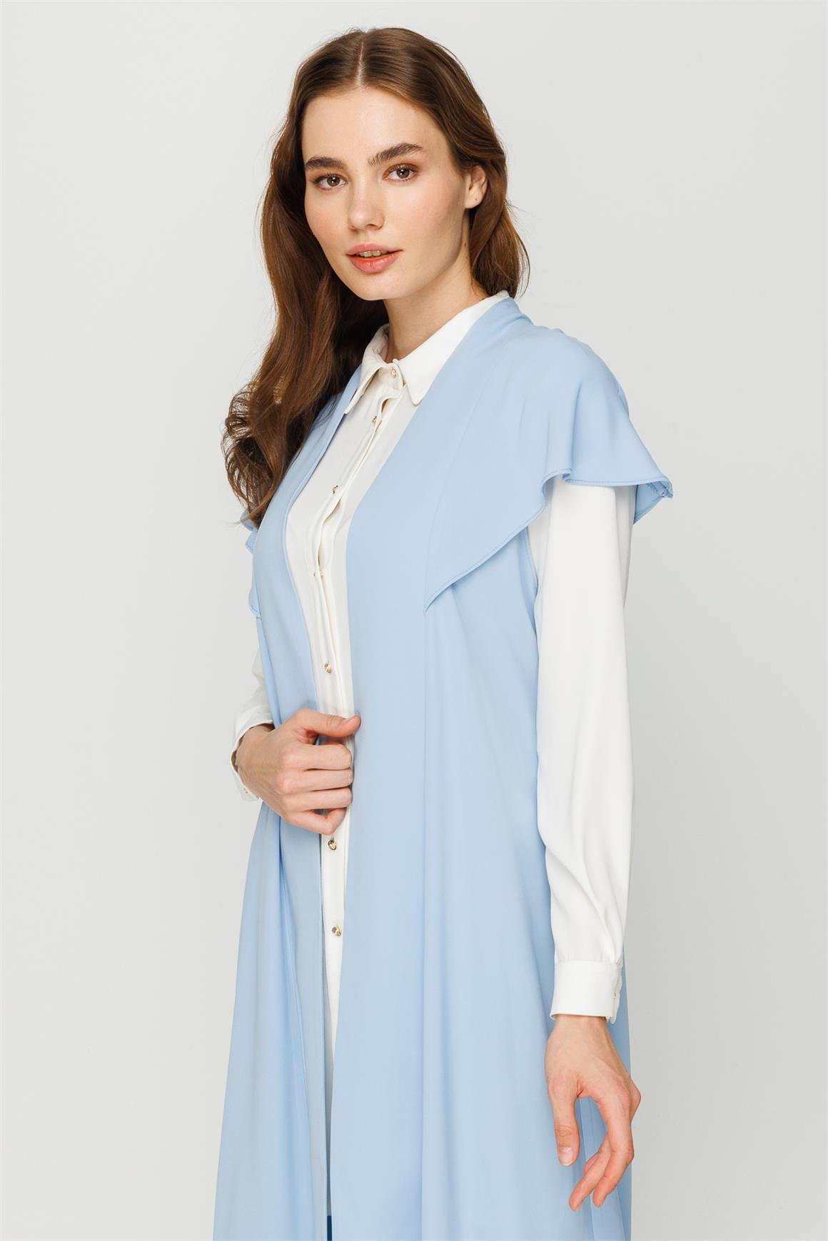 Tırnak Kol Yelekli Tunik Pantolon Yelek Takım  Mavi