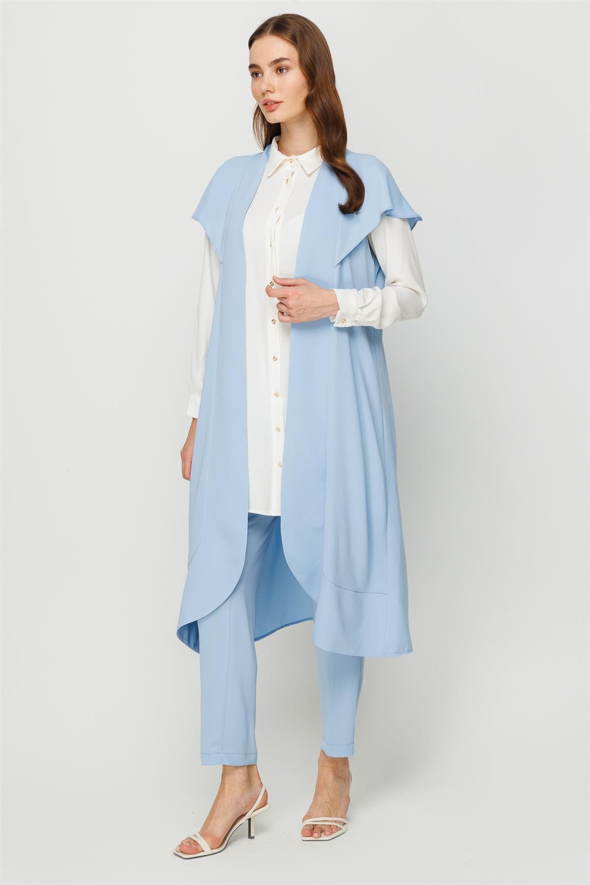 Tırnak Kol Yelekli Tunik Pantolon Yelek Takım  Mavi