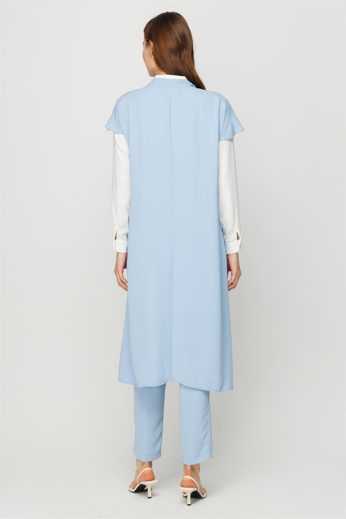 Tırnak Kol Yelekli Tunik Pantolon Yelek Takım  Mavi