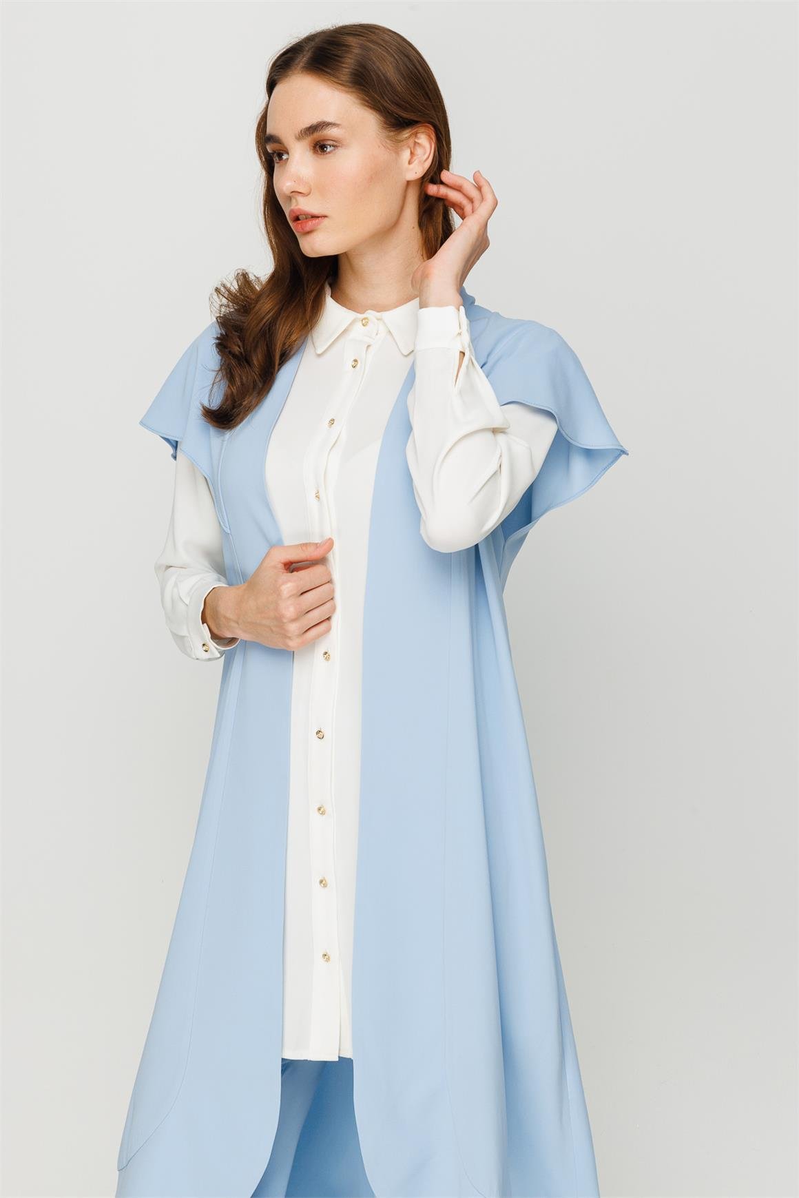 Tırnak Kol Yelekli Tunik Pantolon Yelek Takım  Mavi