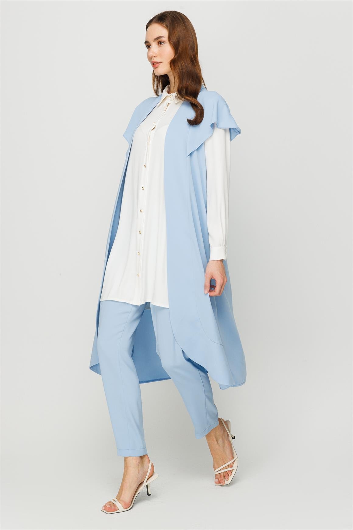 Tırnak Kol Yelekli Tunik Pantolon Yelek Takım  Mavi