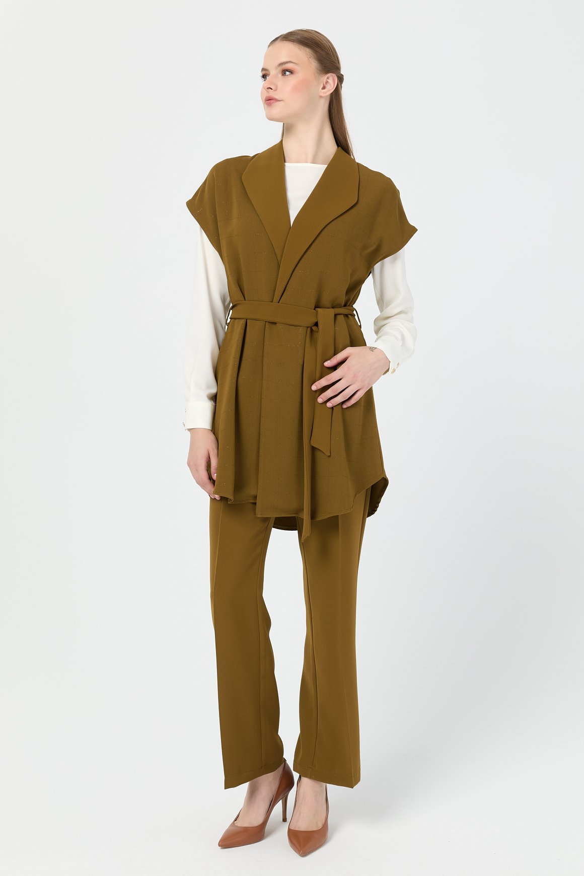 Tunik Yelek Pantolon Takım  Yağ Yeşili