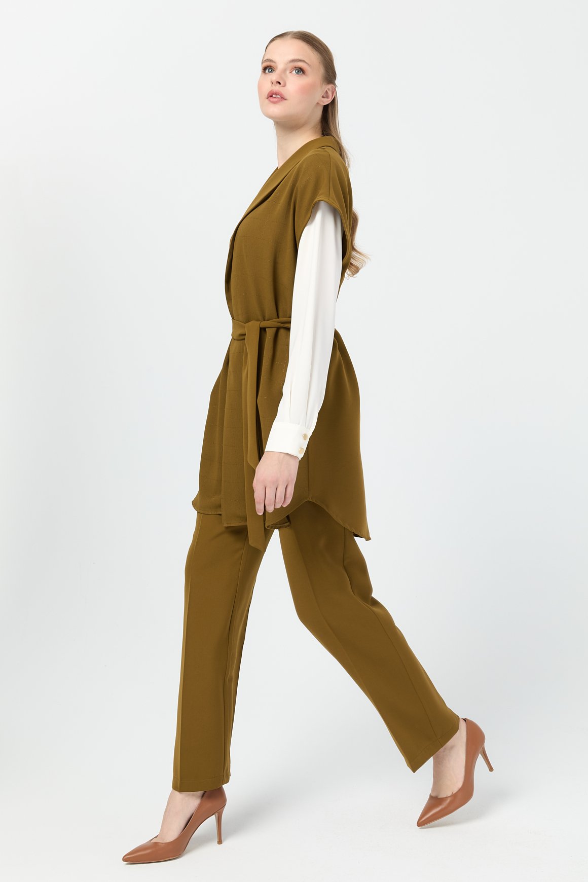 Tunik Yelek Pantolon Takım  Yağ Yeşili