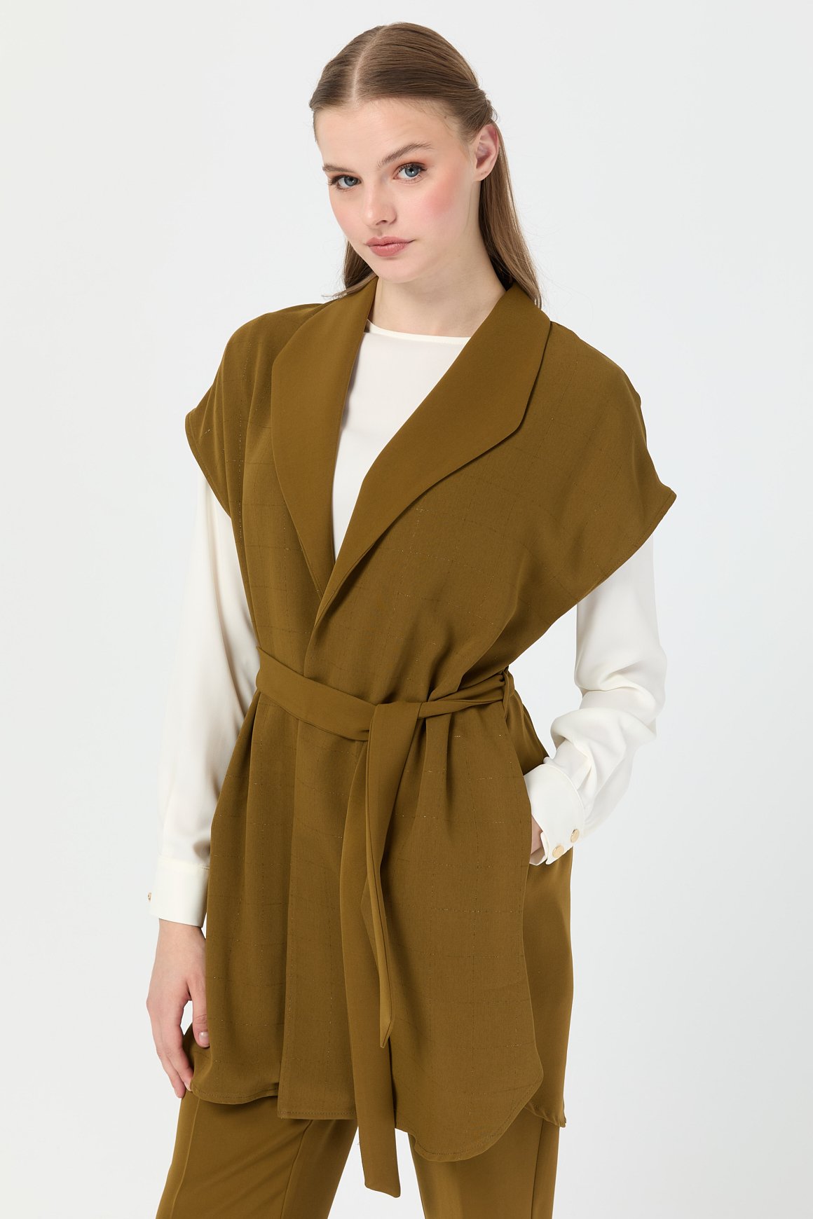 Tunik Yelek Pantolon Takım  Yağ Yeşili